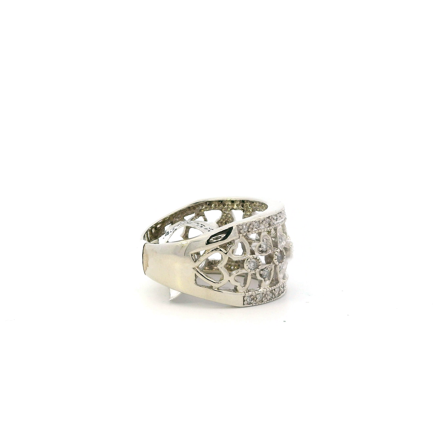 14K White Gold Diamond Womens Heart Band Ring - 0.43ct