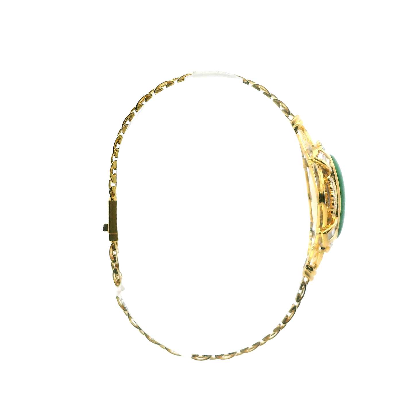 18K Yellow Gold Green Jade & Diamond Bracelet - 0.40ct