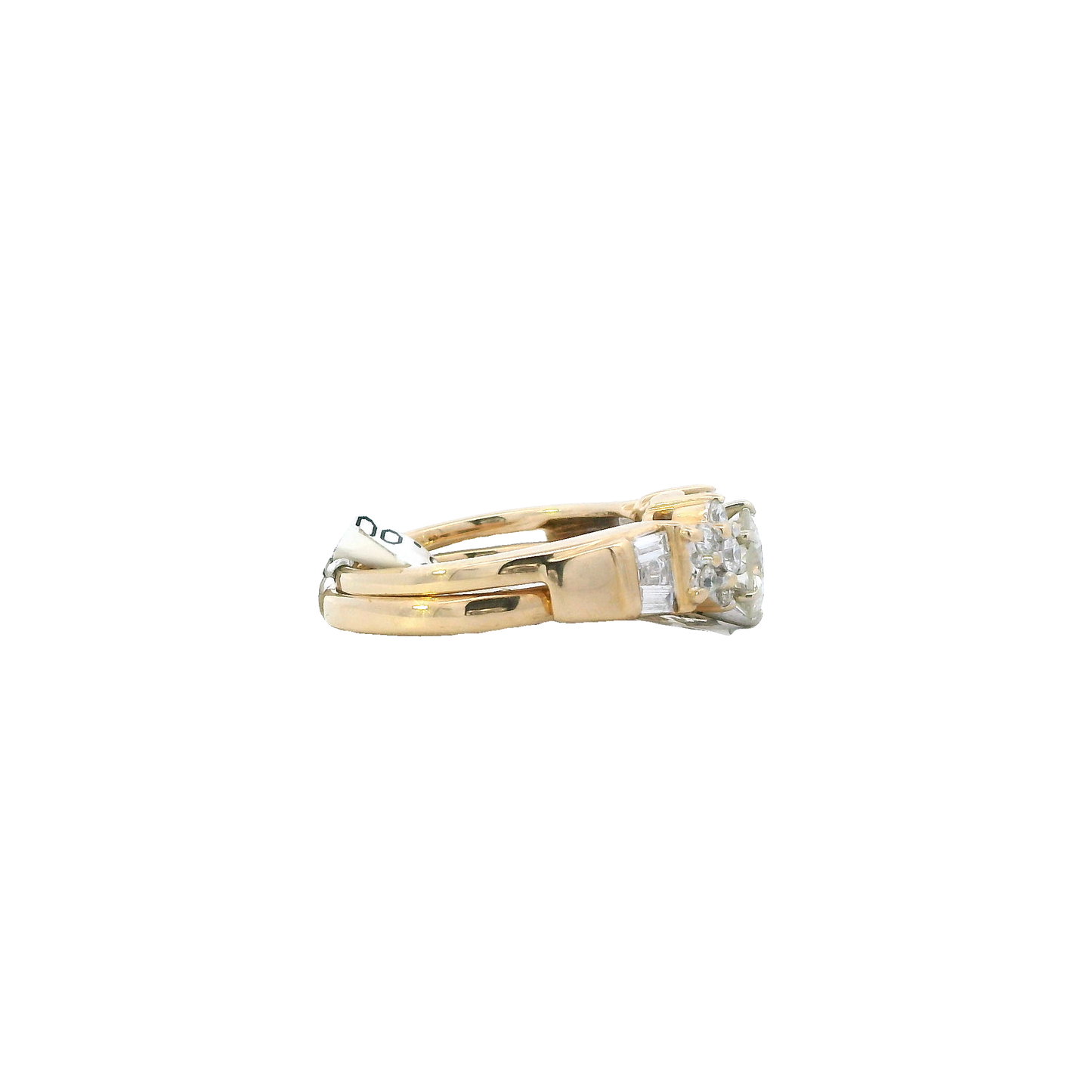 14K Yellow & White Gold Diamond Engagement & Wedding Ring Set - 1.09ct