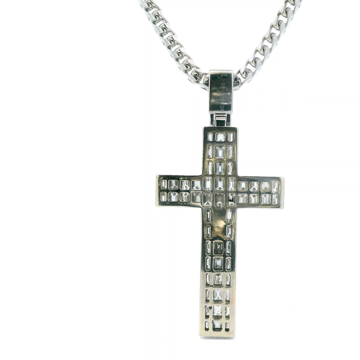 14K White Gold Diamond Crucifix Pendant & 23.75" Franco Chain - 11.96ct