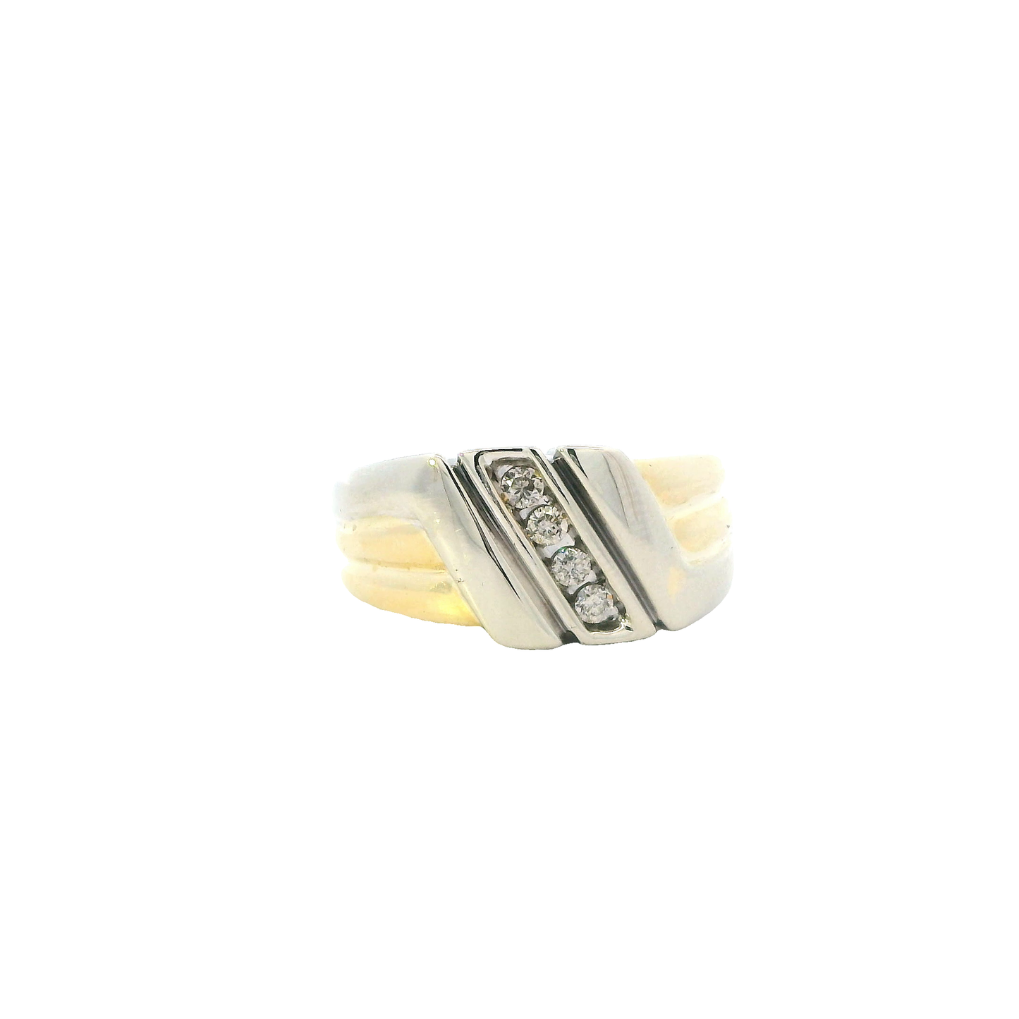 10K Yellow & White Gold Diamond Mens Ring - 0.18ct