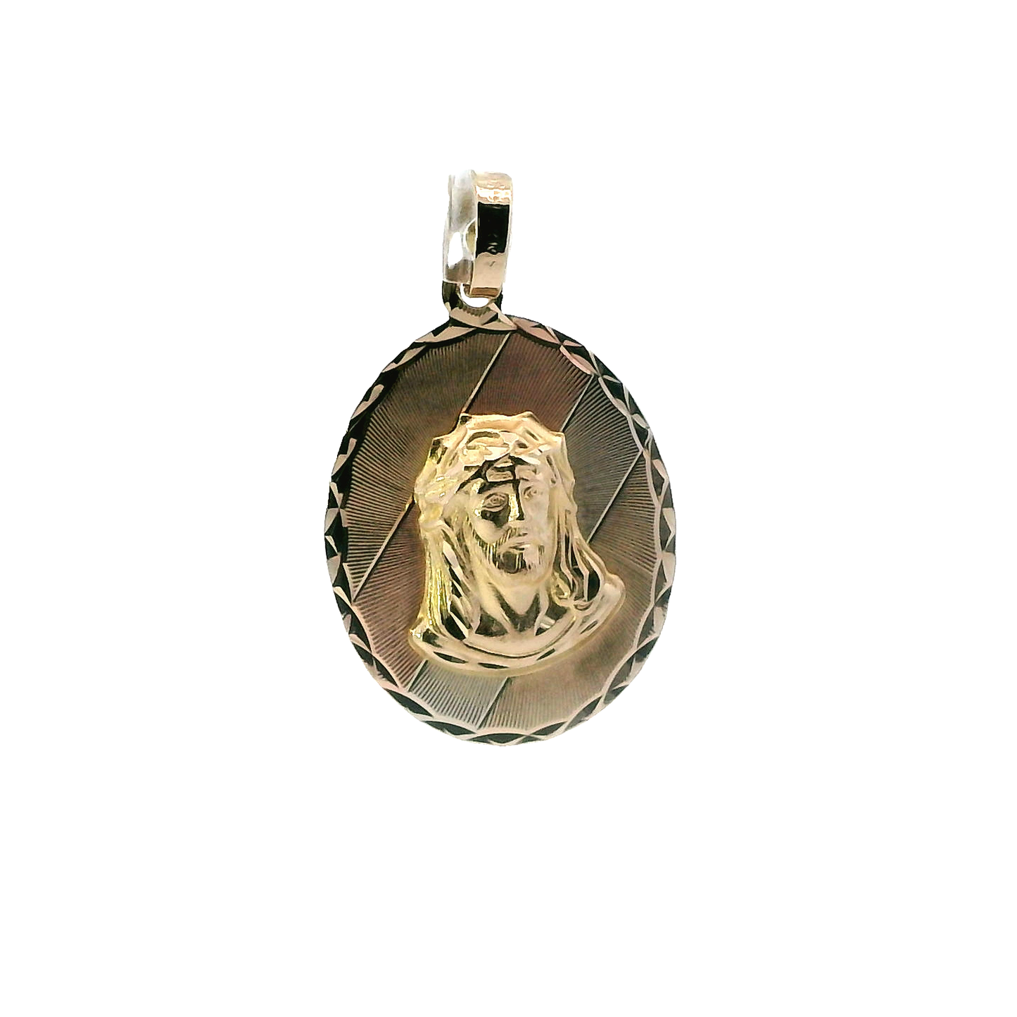 10K Tri Color Oval Jesus Christ Face Pendant