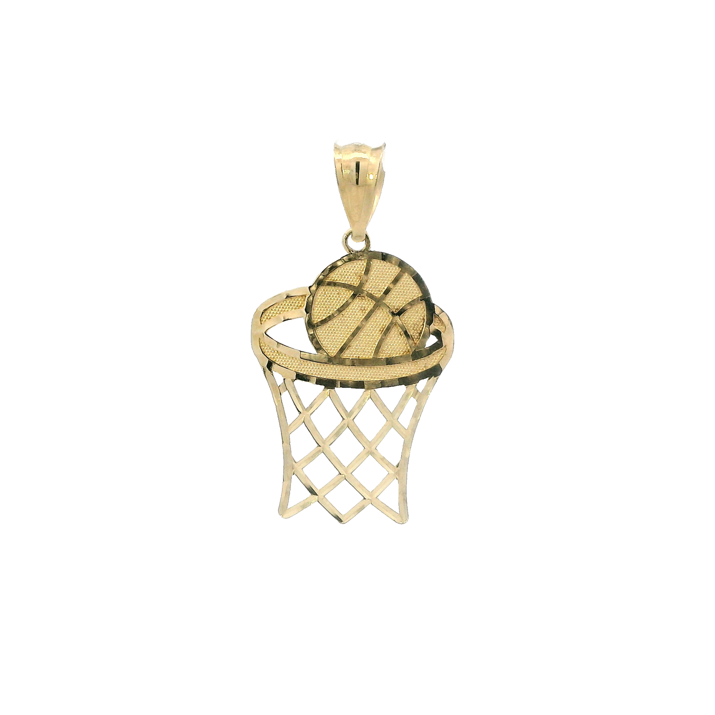 10K Yellow Gold Basketball In Hoop Pendant