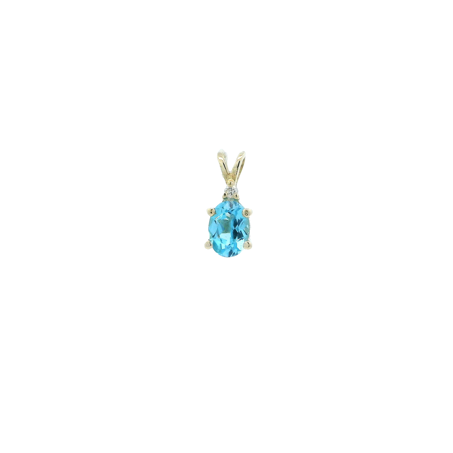14K Yellow Gold Blue Topaz & Diamond Pendant - 0.02ct