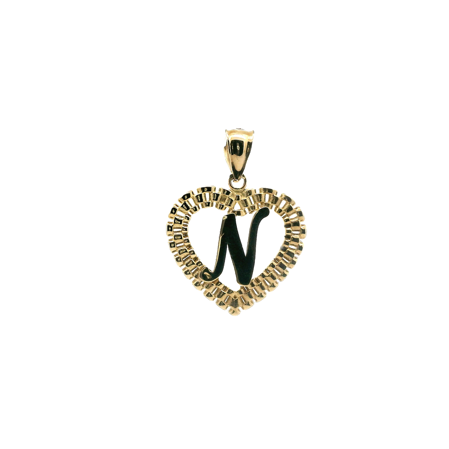 10K Yellow Gold Letter "N" Rolex Heart Pendant