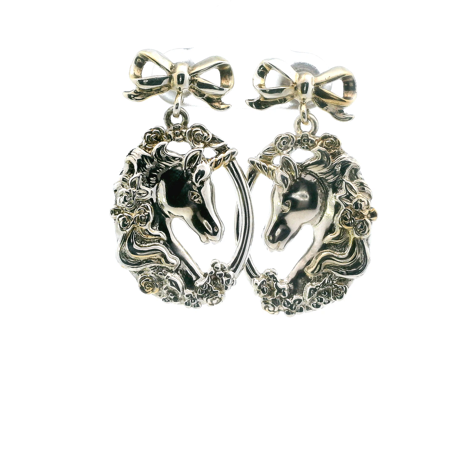 Gorham Sterling Silver Oval Unicorn Dangle Earrings