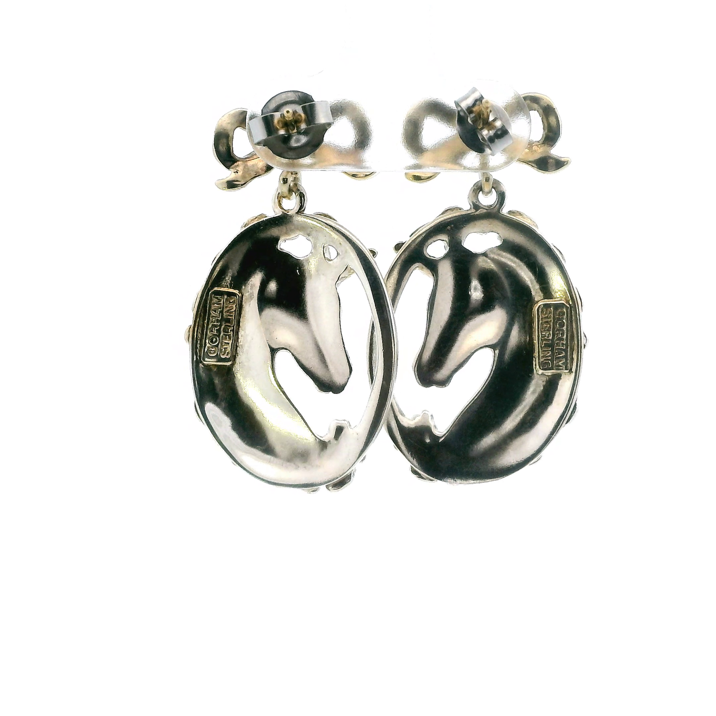 Gorham Sterling Silver Oval Unicorn Dangle Earrings