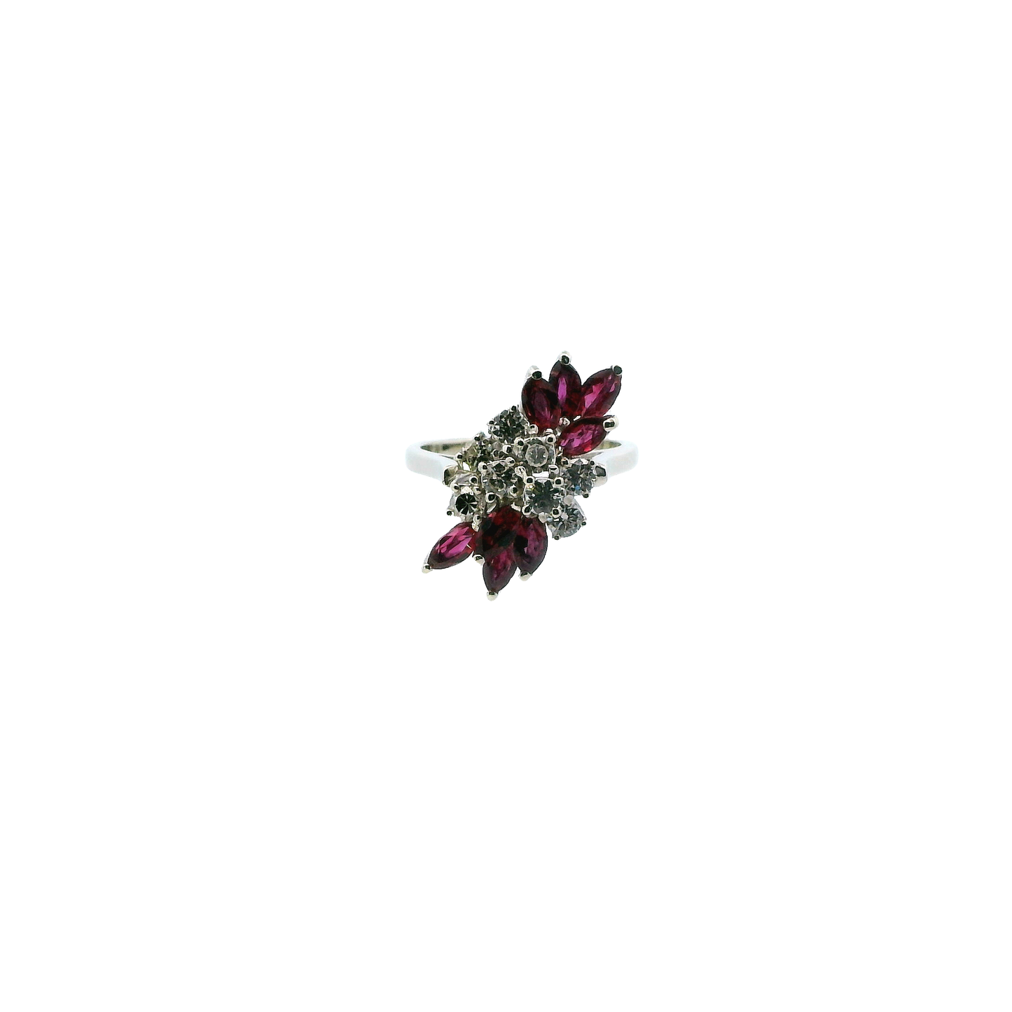 14K White Gold Diamond & Ruby Womens Ring -0.80ct