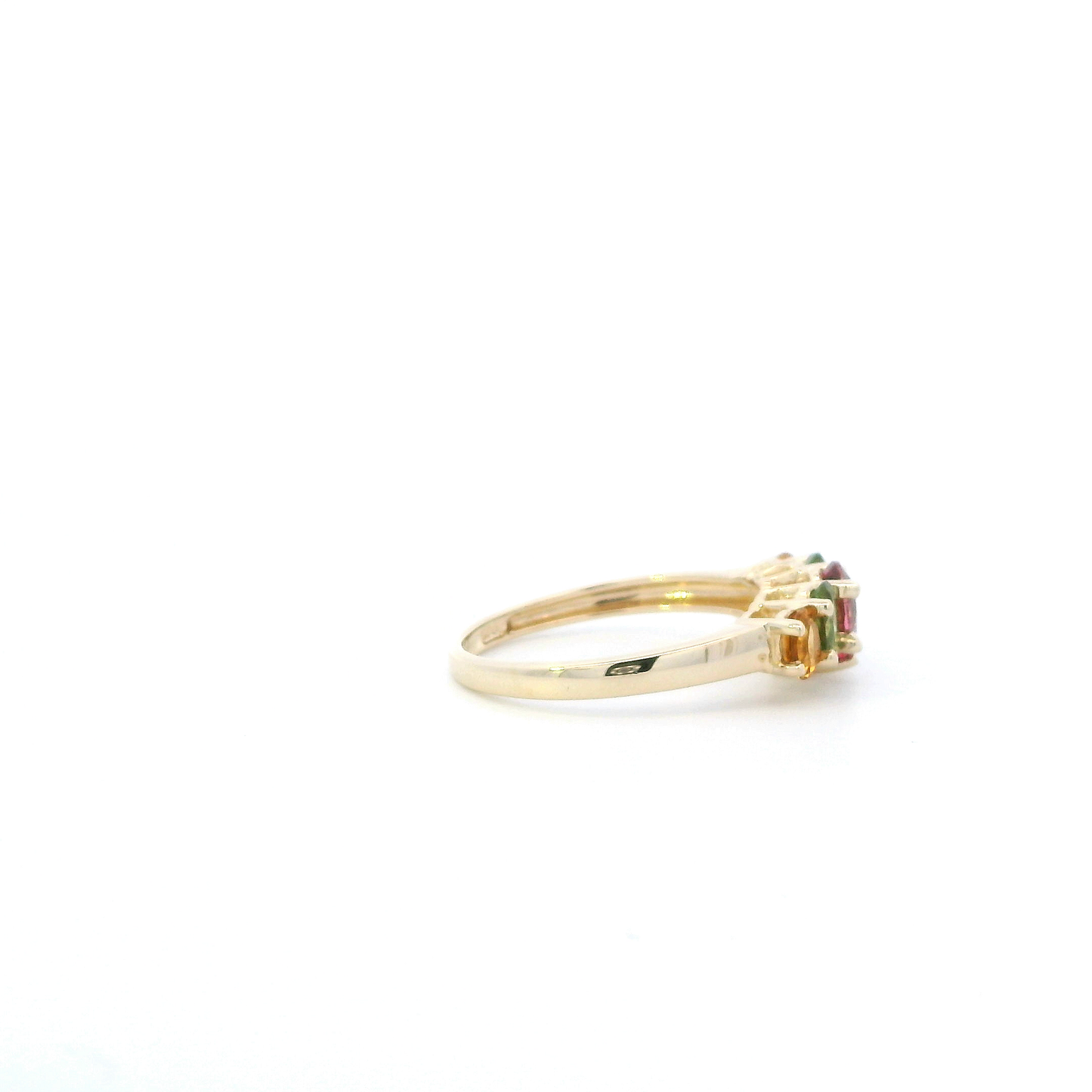 14K Yellow Gold Tourmaline, Peridot & Citrine Womens Ring