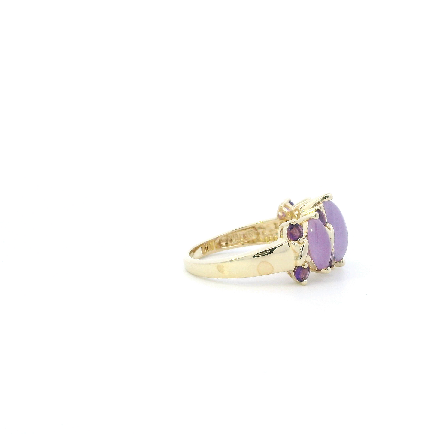 14K Yellow Gold Purple Jade & Amethyst Womens Ring