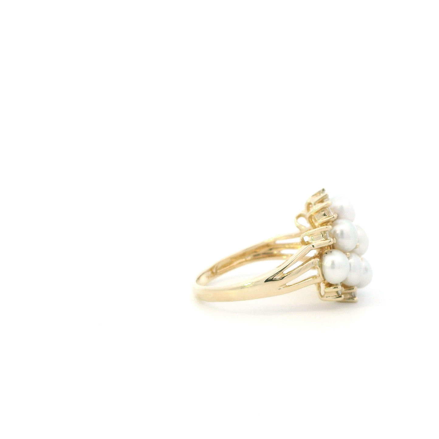 14K Yellow Gold Pearl & Sapphire Womens Ring