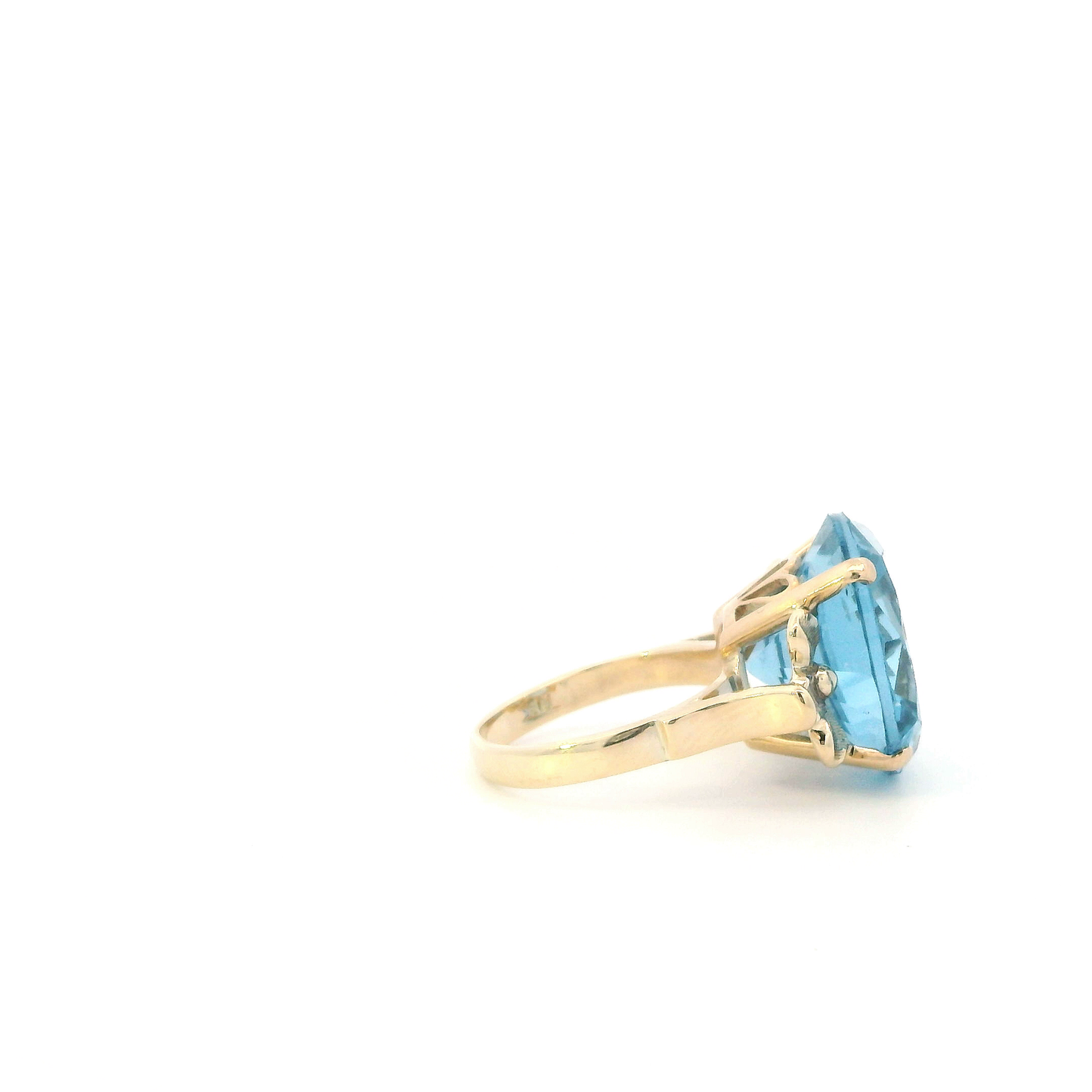 14K Yellow Gold Round Blue Topaz Womens Ring