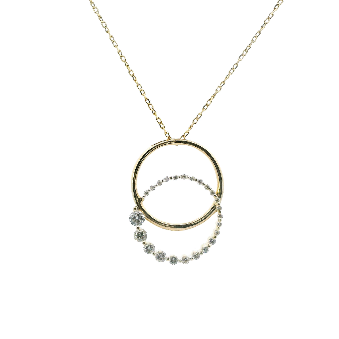14K Yellow Gold Diamond Double Circle Pendant & 17" Cable Chain-0.34ct