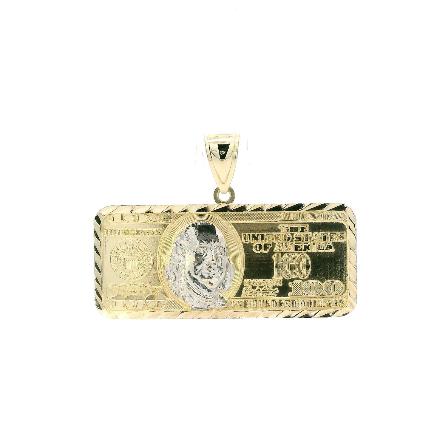 10K Yellow & White Gold 100$ Bill Pendant