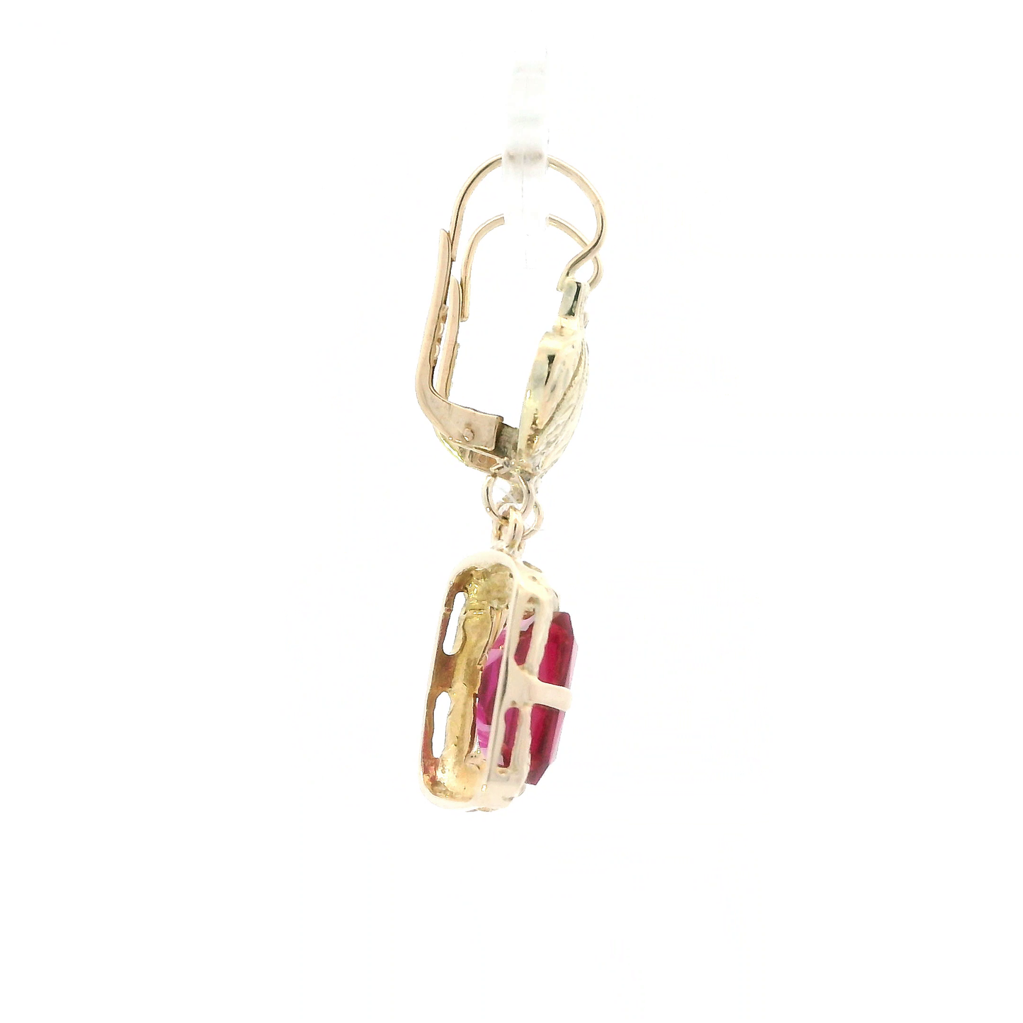 14K Yellow Gold Rectangle Ruby Dangle Earrings