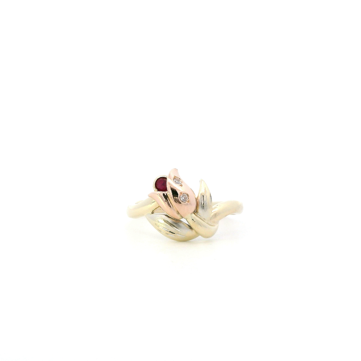 14K Tri Color Gold Ruby Flower Womens Ring