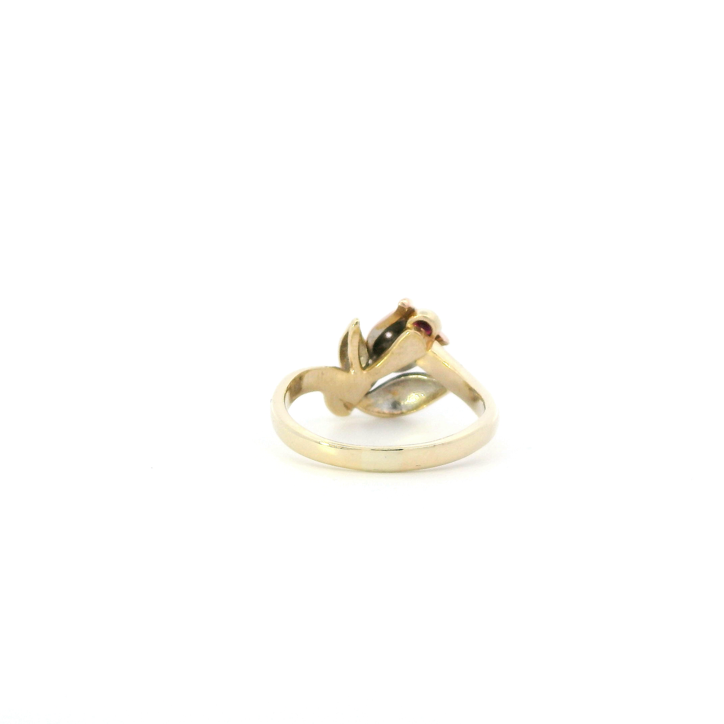 14K Tri Color Gold Ruby Flower Womens Ring