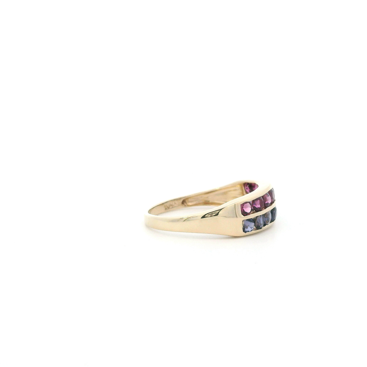 14K Yellow Gold Blue & Pink Tourmaline Womens Ring