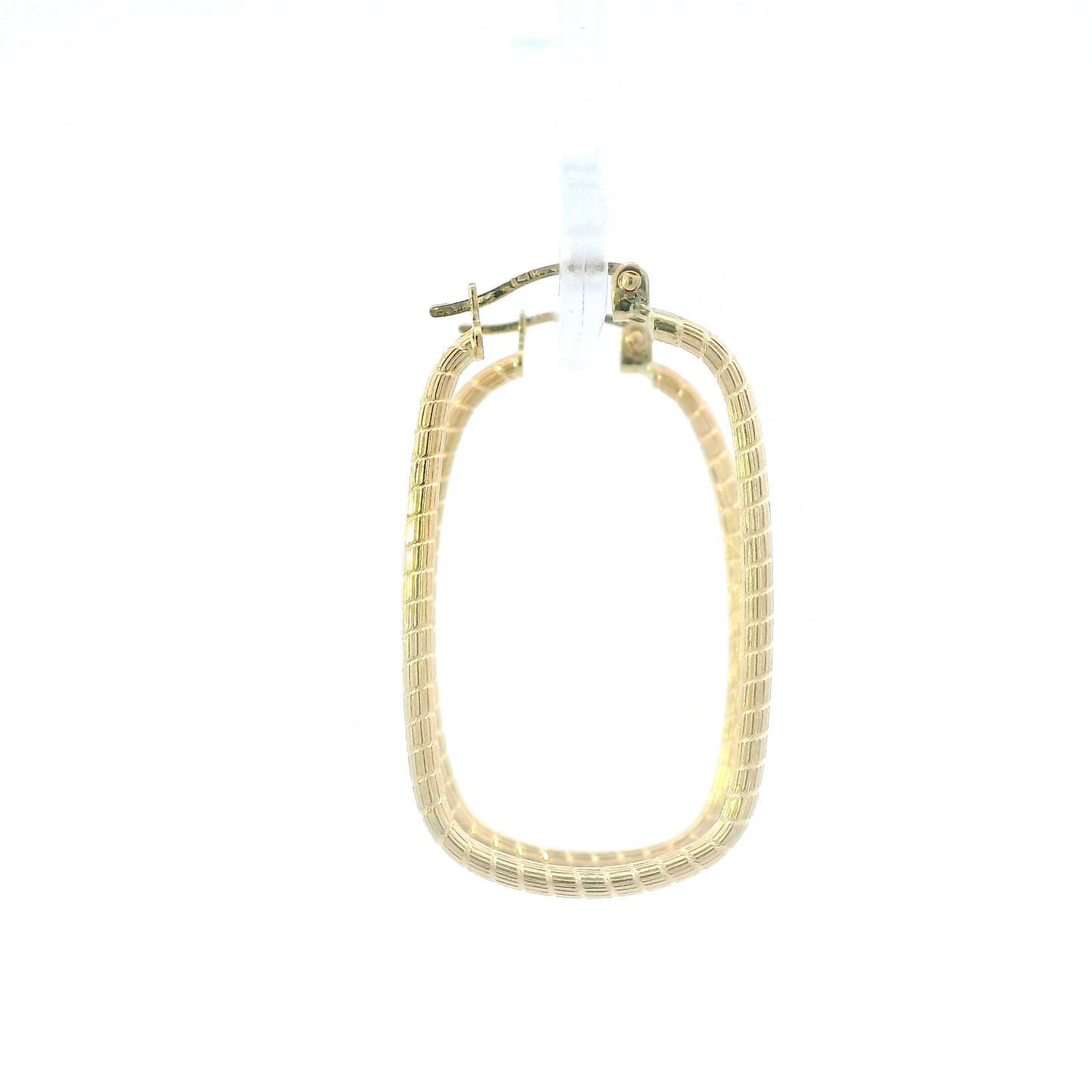 14K Yellow Gold Oval Striped Hoop Earrings