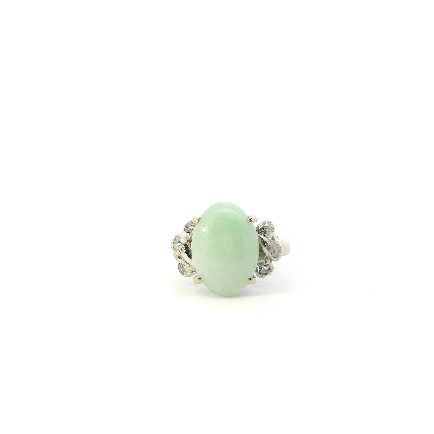 14K White Gold Green Jade Diamond Womens Ring - 0.15ct