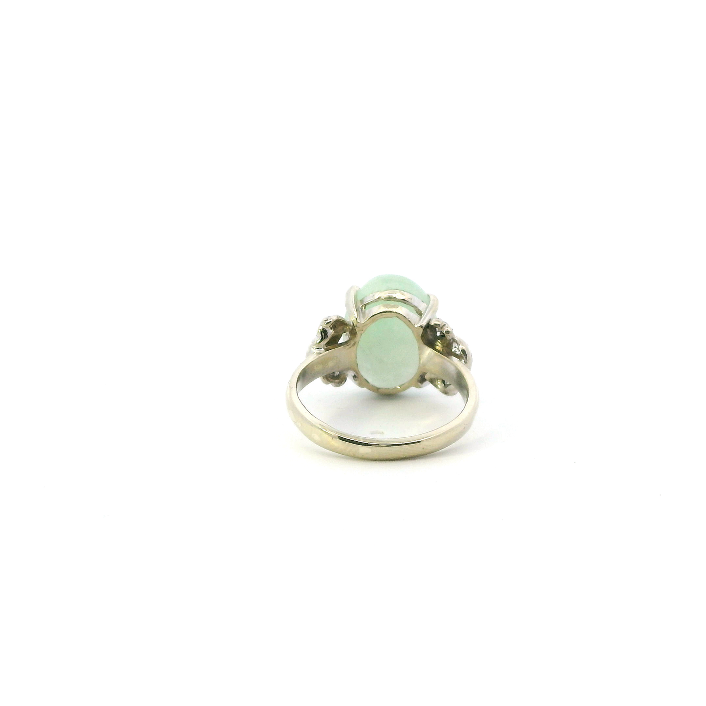 14K White Gold Green Jade Diamond Womens Ring - 0.15ct