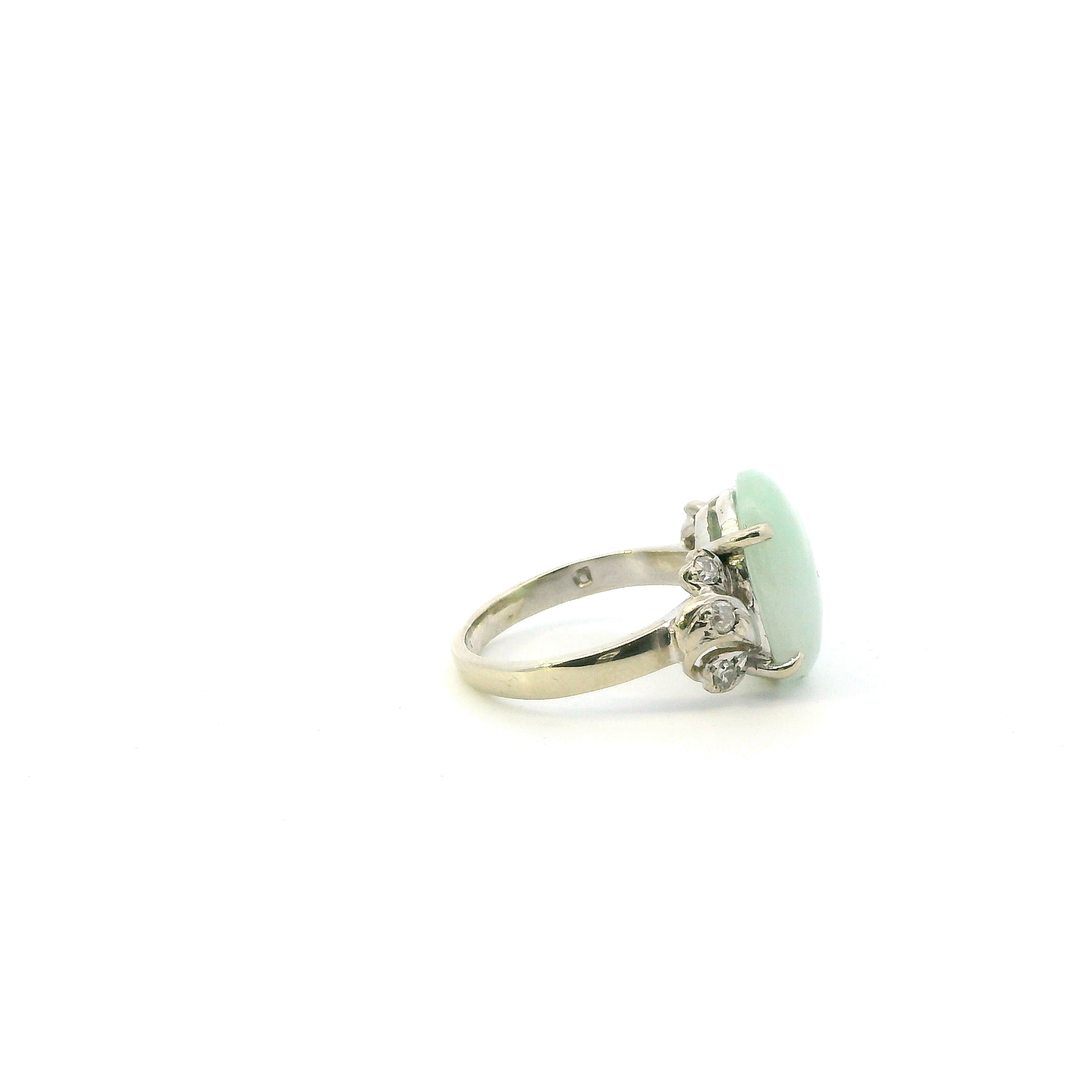 14K White Gold Green Jade Diamond Womens Ring - 0.15ct