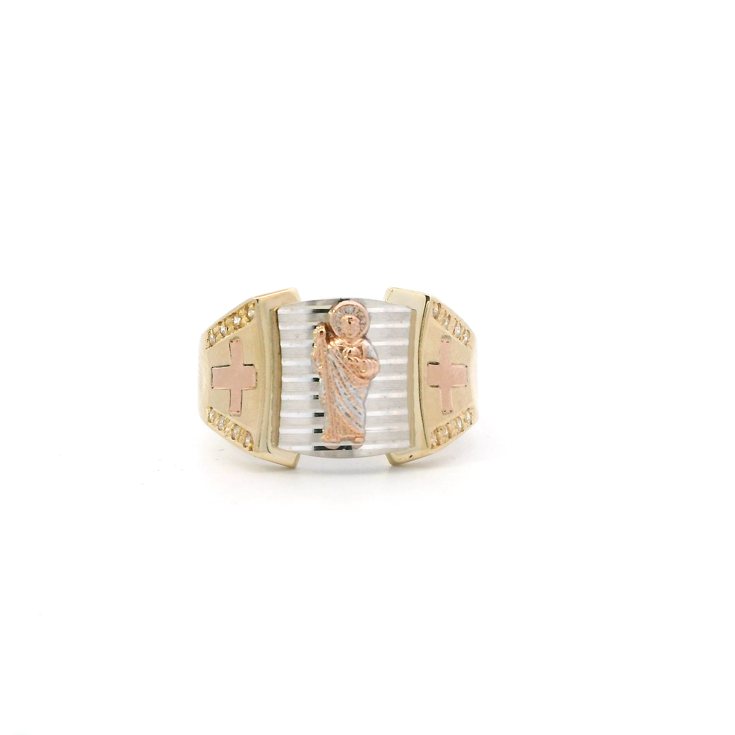 14K Tri Color Gold Religious Figure Ring