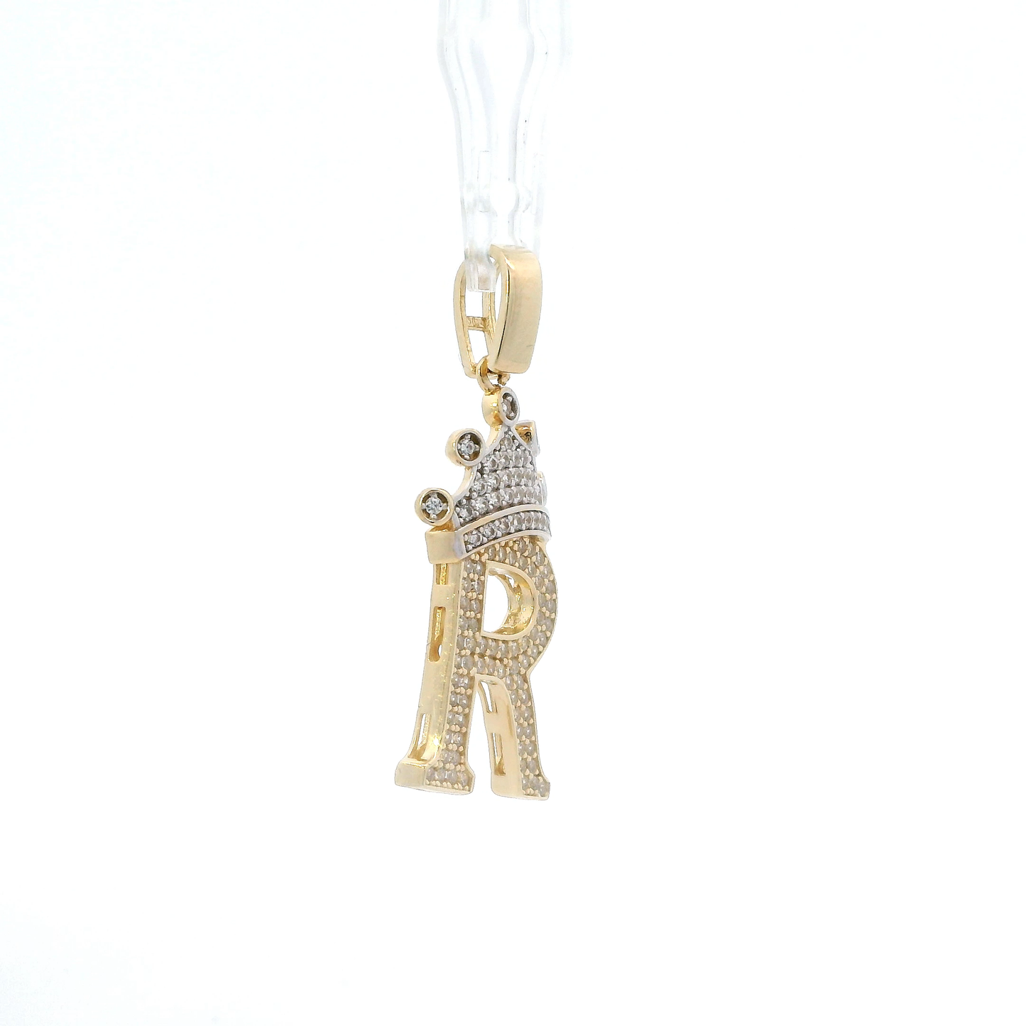 14K Yellow Gold Letter "R" & Crown Pendant
