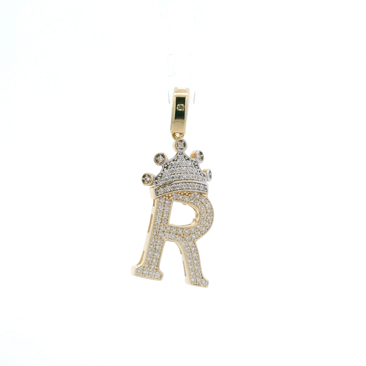 14K Yellow Gold Letter "R" & Crown Pendant