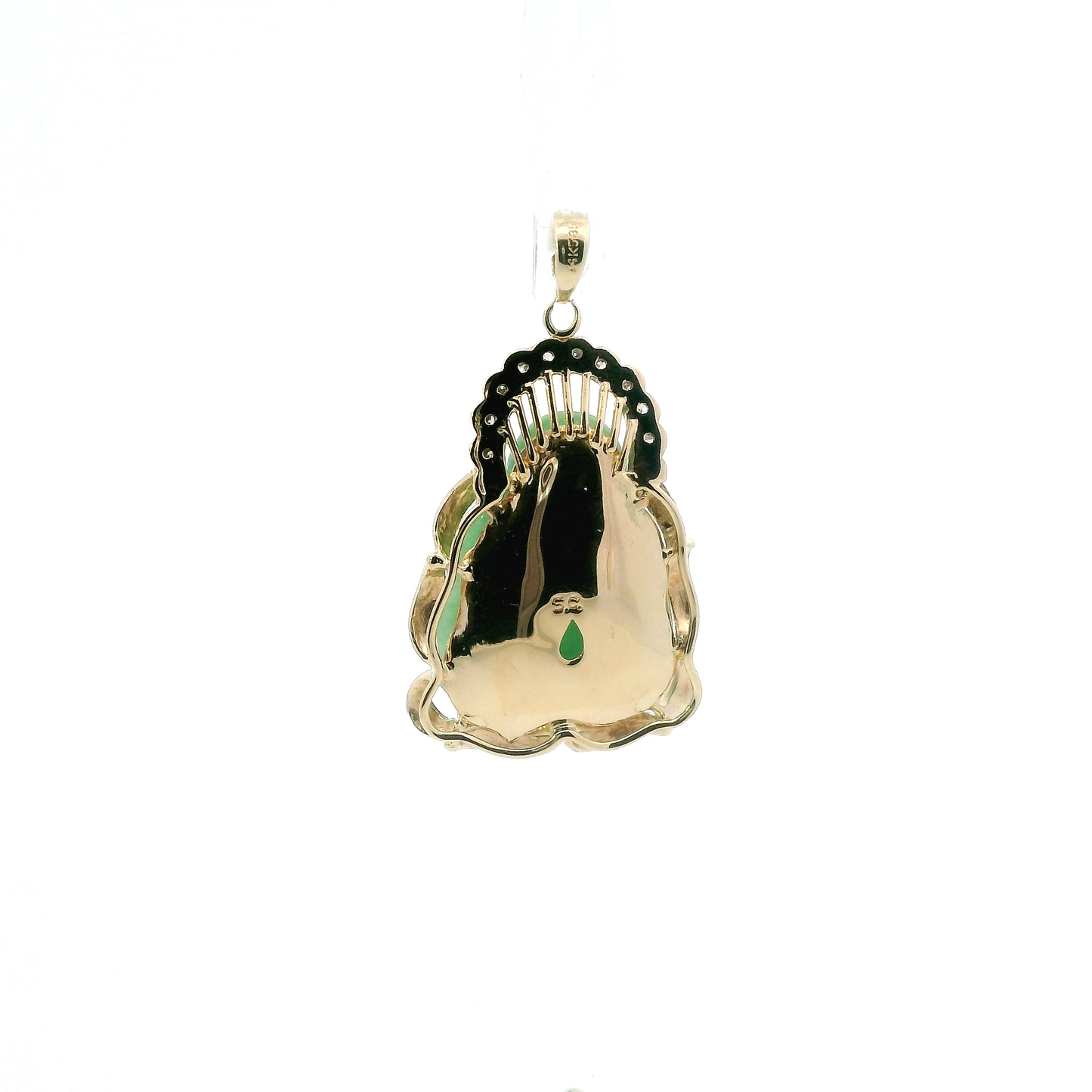 14K Yellow Gold Green Jade Buddha & Diamond Pendant - 0.09ct