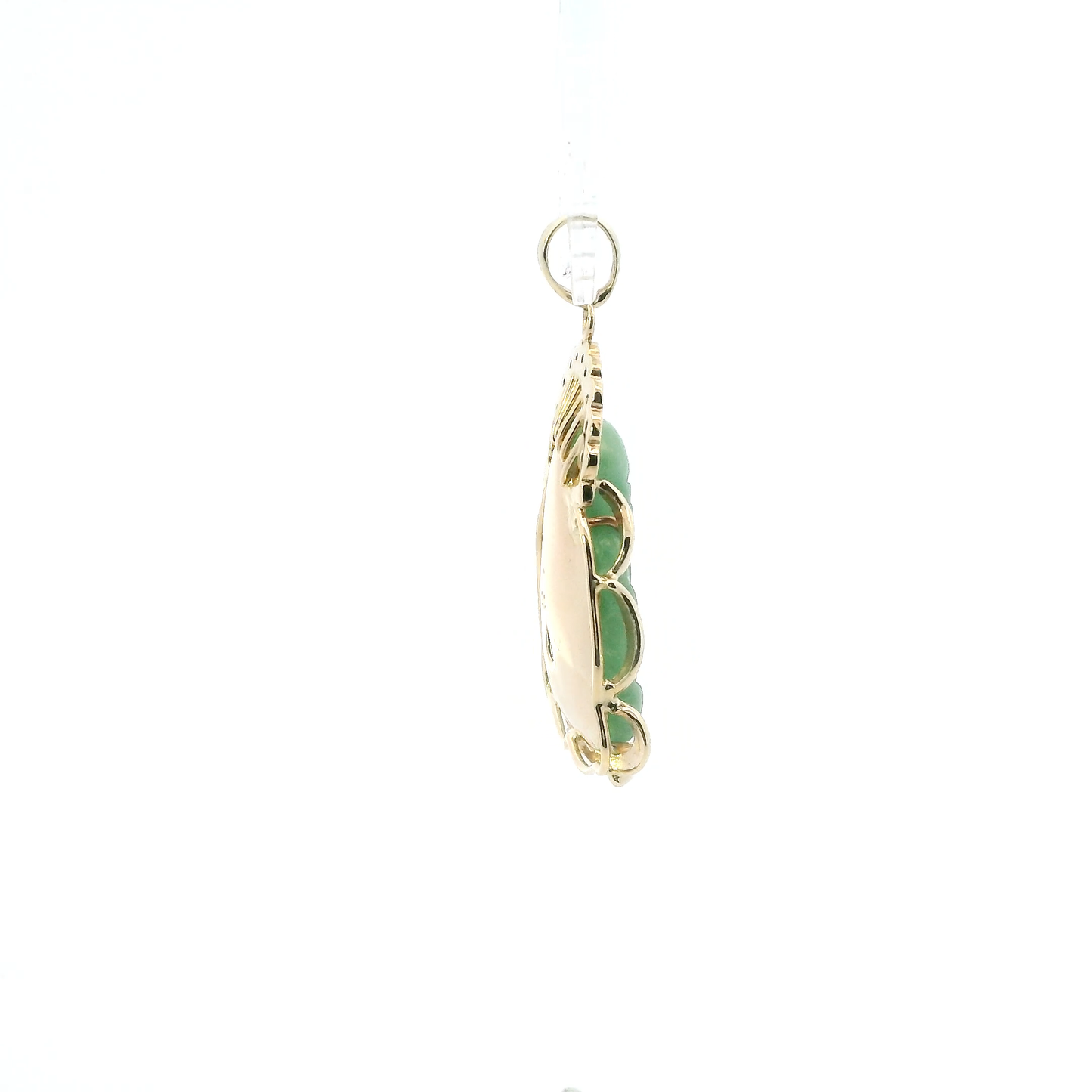 14K Yellow Gold Green Jade Buddha & Diamond Pendant - 0.09ct