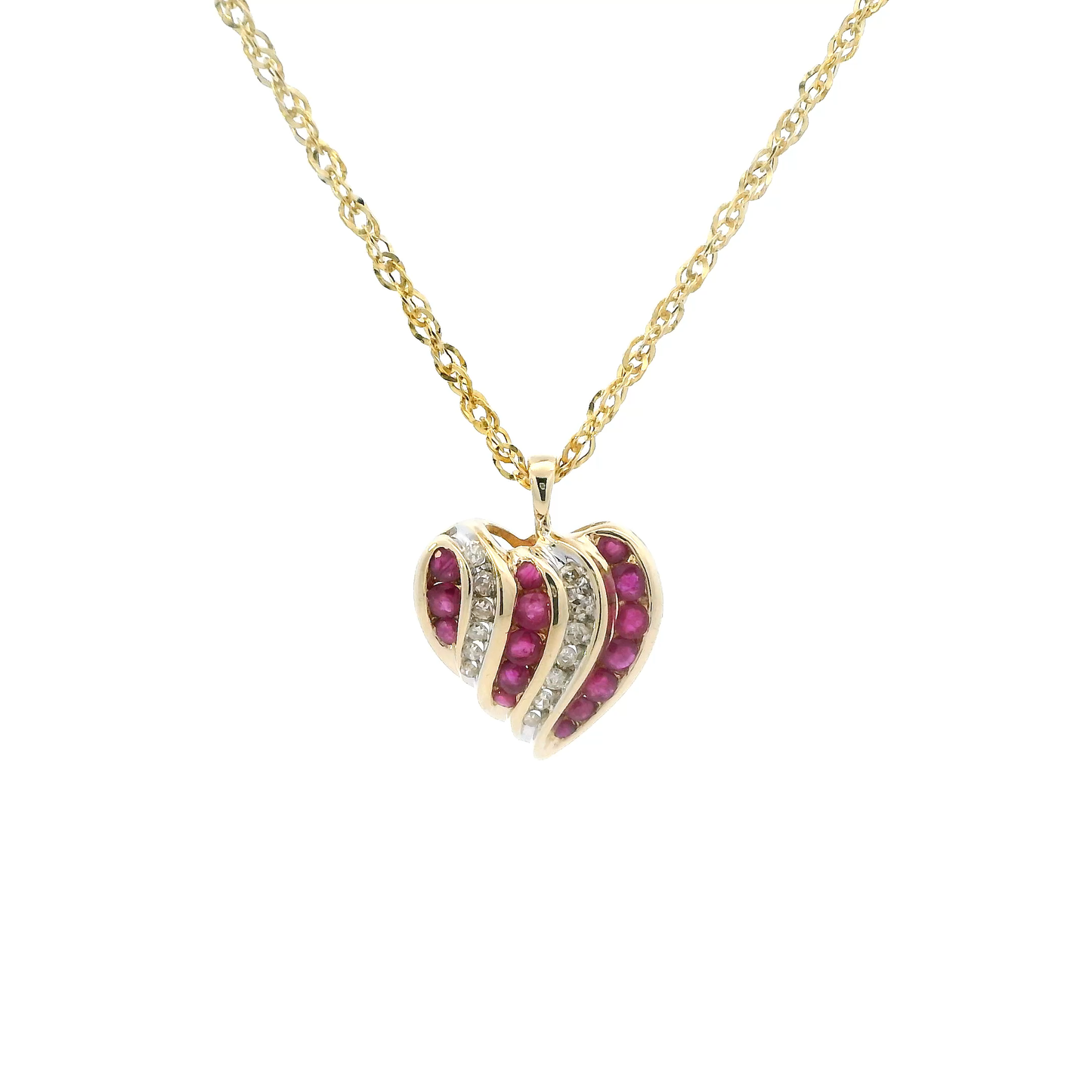 10K Yellow Gold Ruby Heart Pendant & 18" Rope Chain