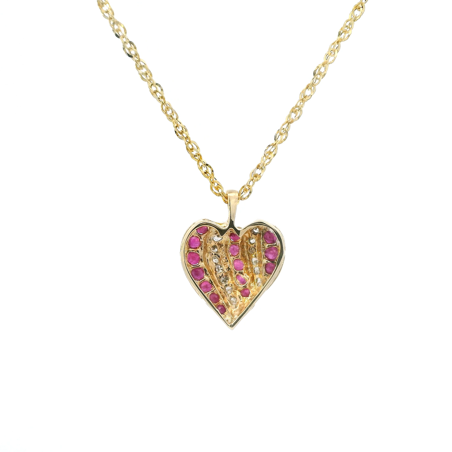 10K Yellow Gold Ruby Heart Pendant & 18" Rope Chain