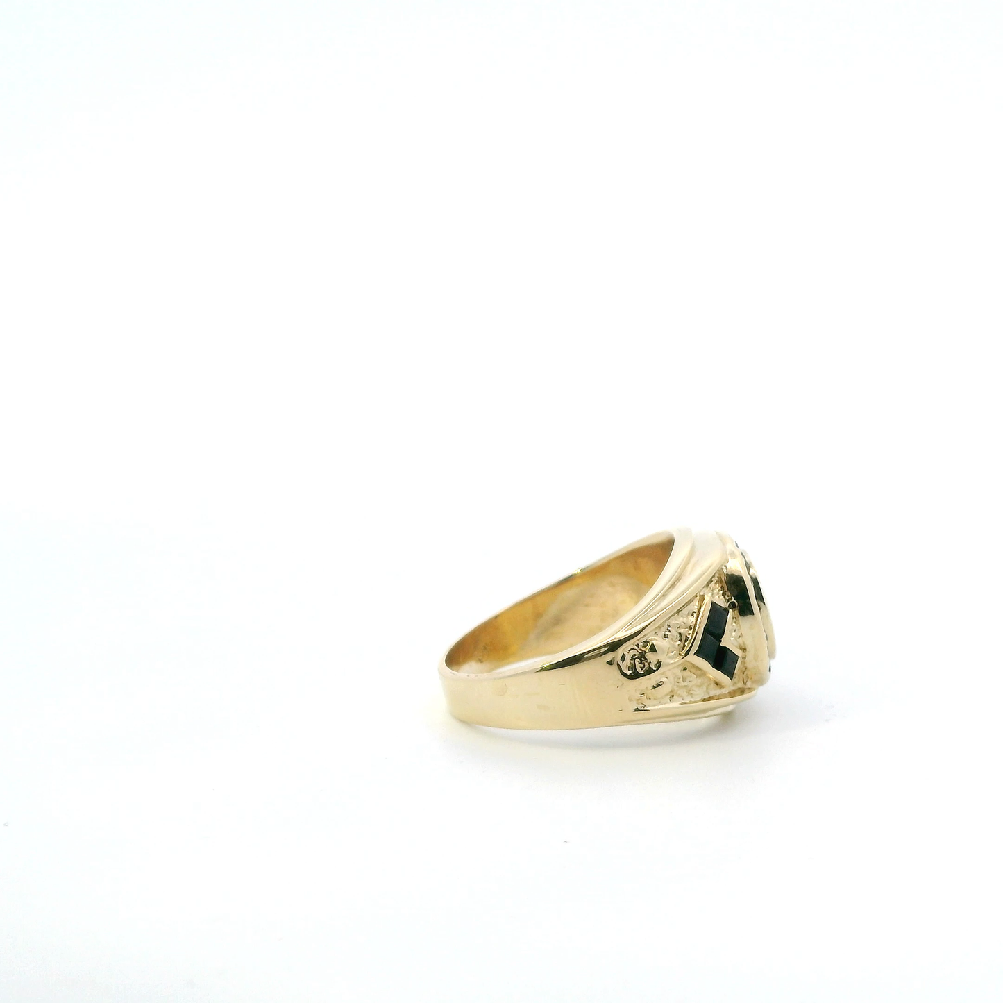 14K Yellow Gold Blue & Red Sapphire Mens Ring