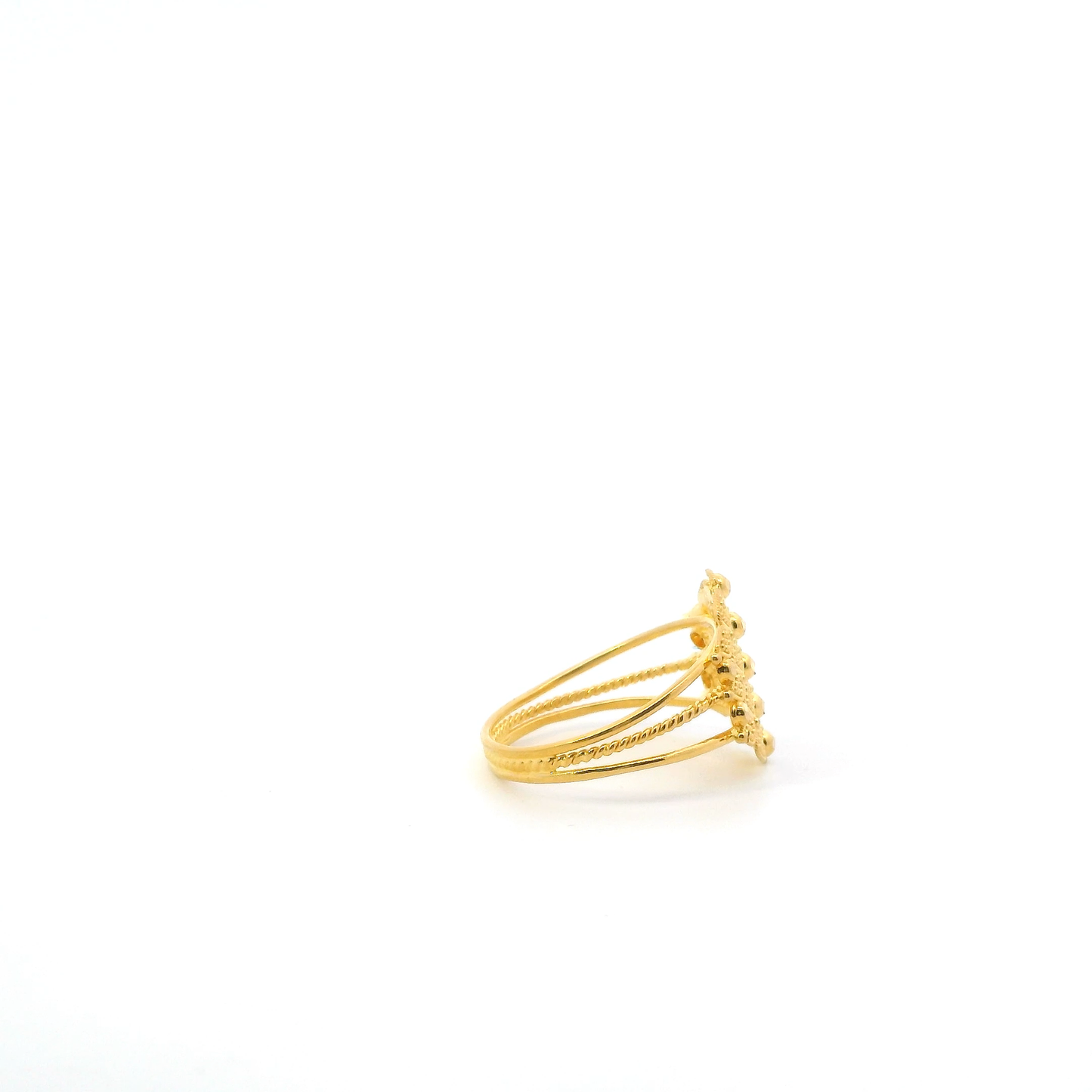 22K Yellow Gold Textured Beaded Ring