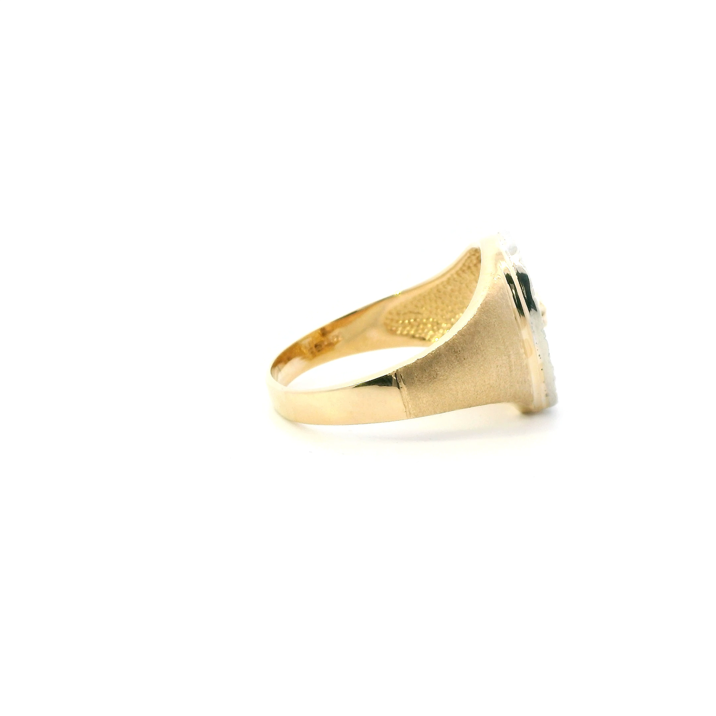 14K Yellow Gold Diamond Horse & Horseshoe Mens Ring - 0.02ct