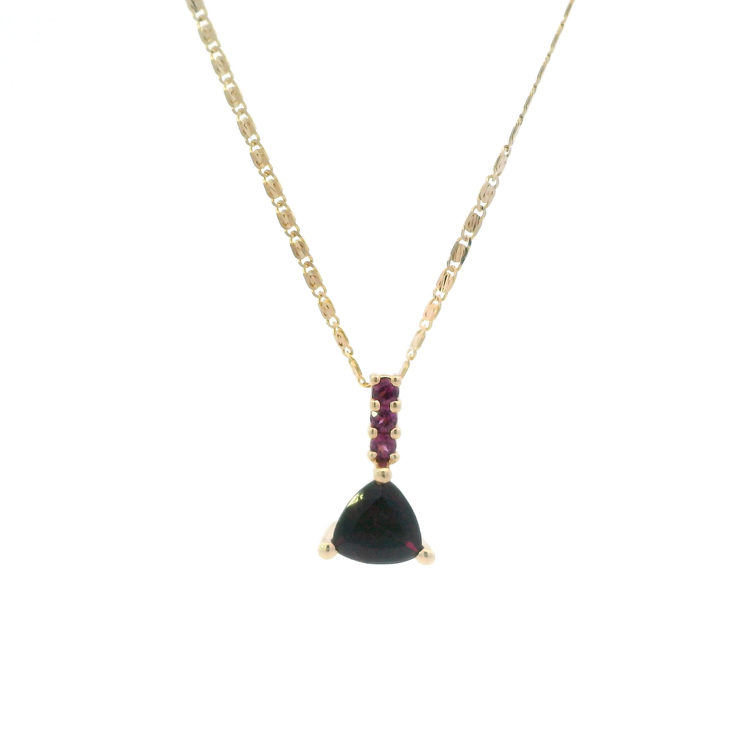 14K Yellow Gold Garnet & Tourmaline Pendant & 20" Snail Chain