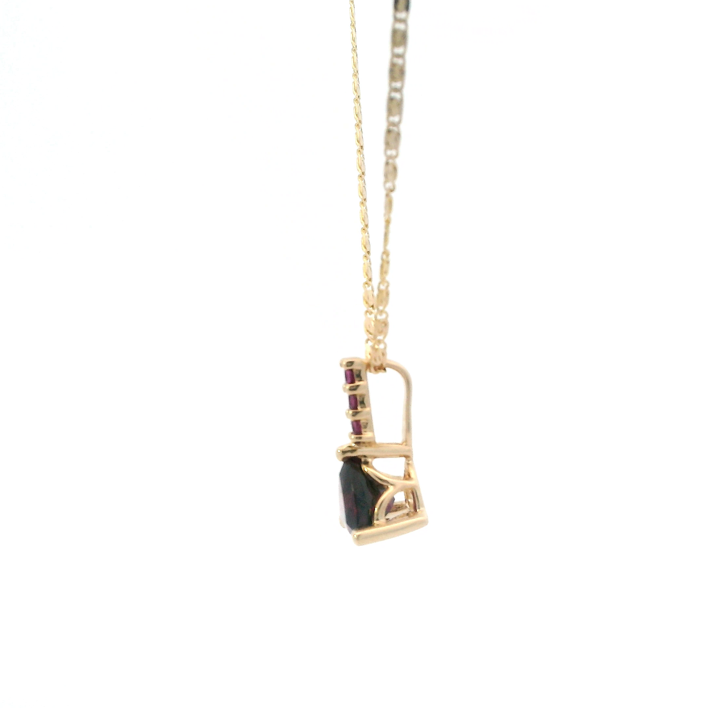 14K Yellow Gold Garnet & Tourmaline Pendant & 20" Snail Chain