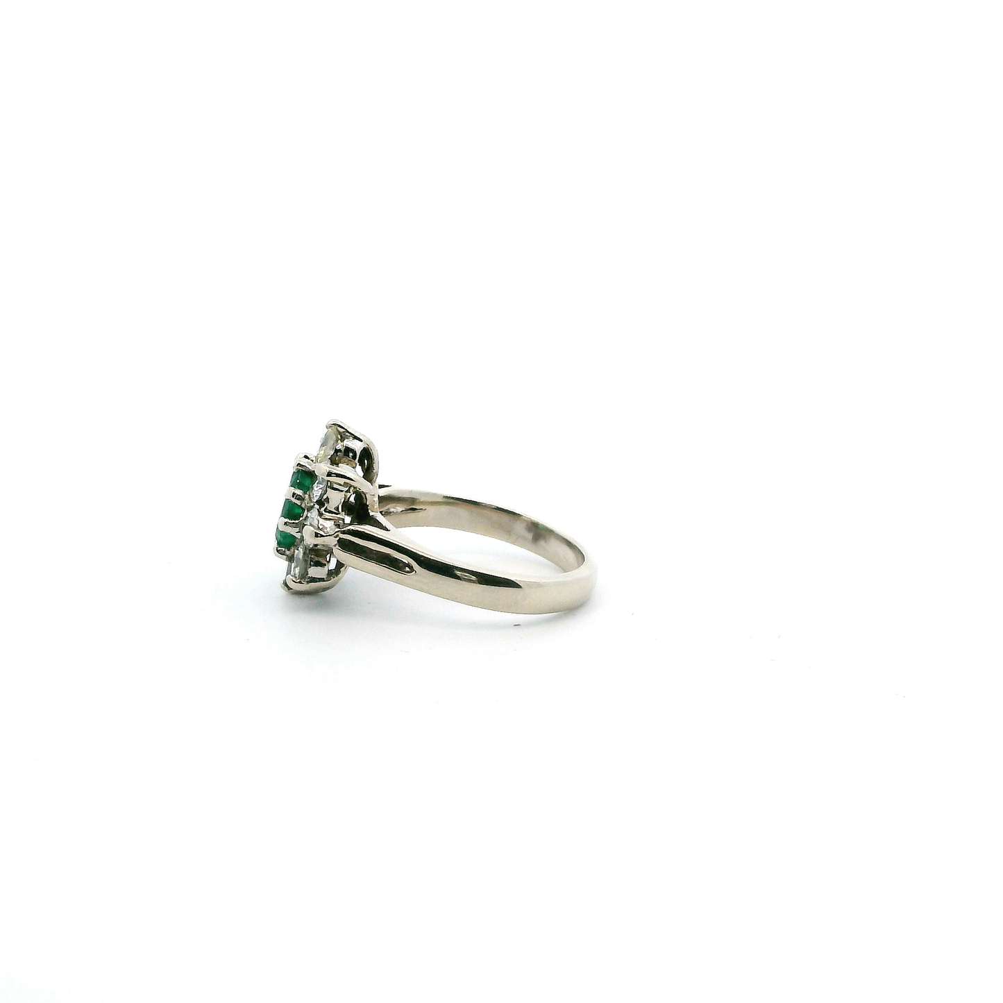 14K White Gold Emerald & Diamond Womens Ring - 0.80ct