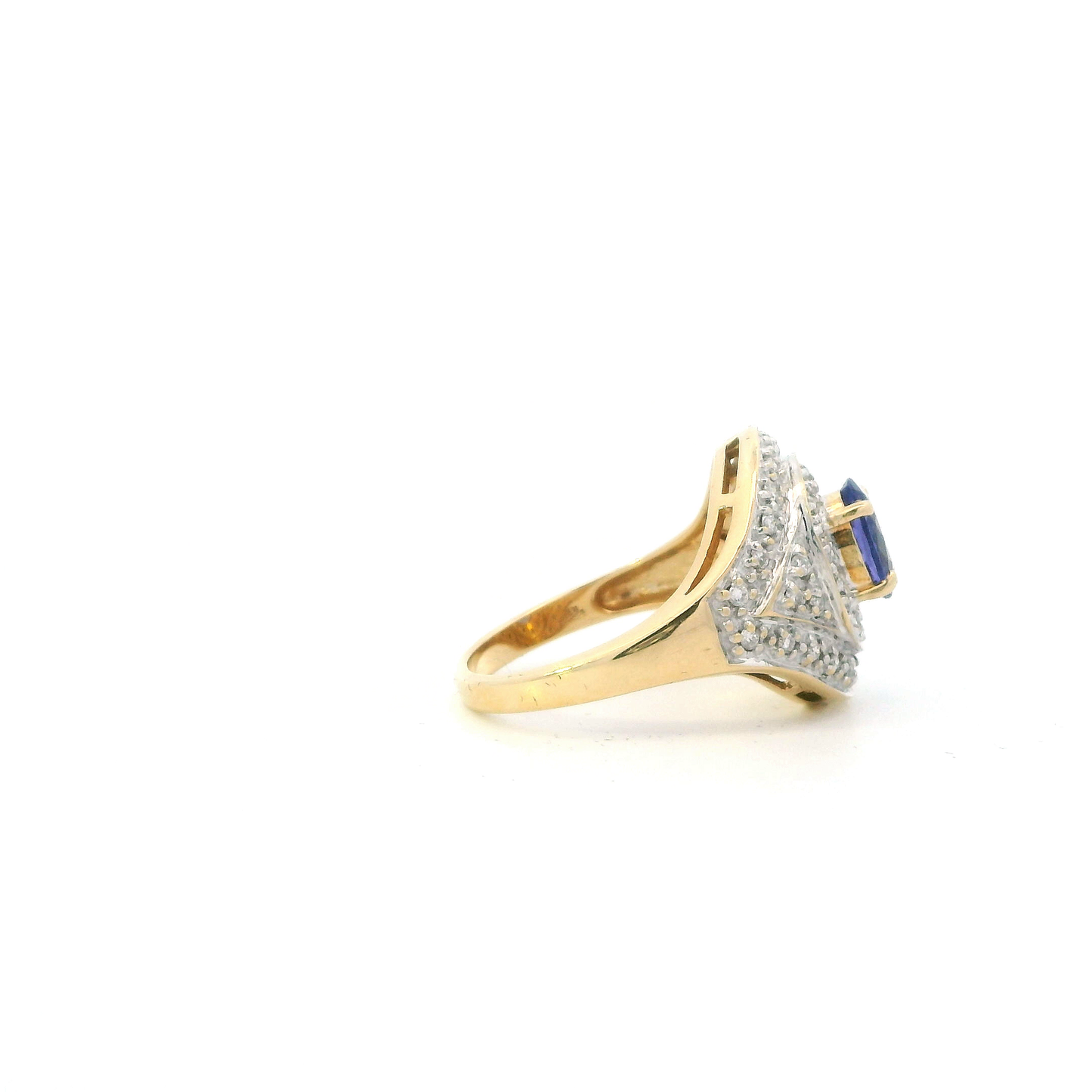 18K Yellow Gold Tanzanite & Diamond Women's Ring - 0.26ct