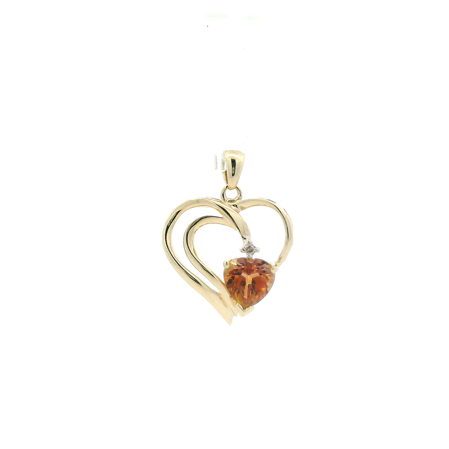10K Yellow Gold Heart Padparadscha Sapphire & Diamond Heart Pendant - 0.01ct