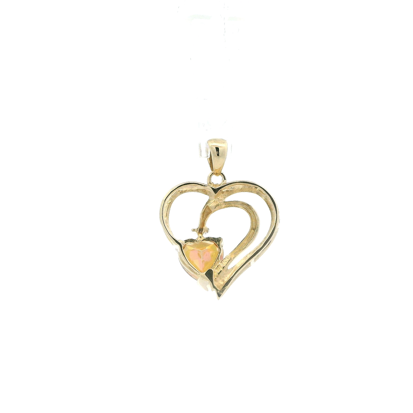 10K Yellow Gold Heart Padparadscha Sapphire & Diamond Heart Pendant - 0.01ct