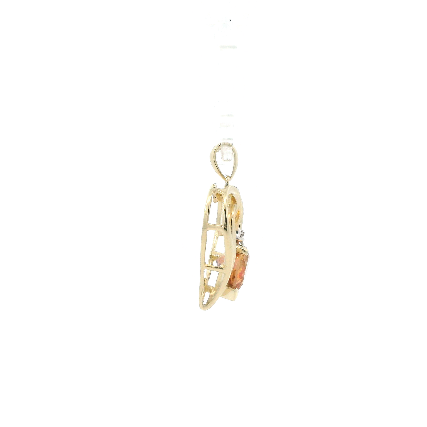 10K Yellow Gold Heart Padparadscha Sapphire & Diamond Heart Pendant - 0.01ct
