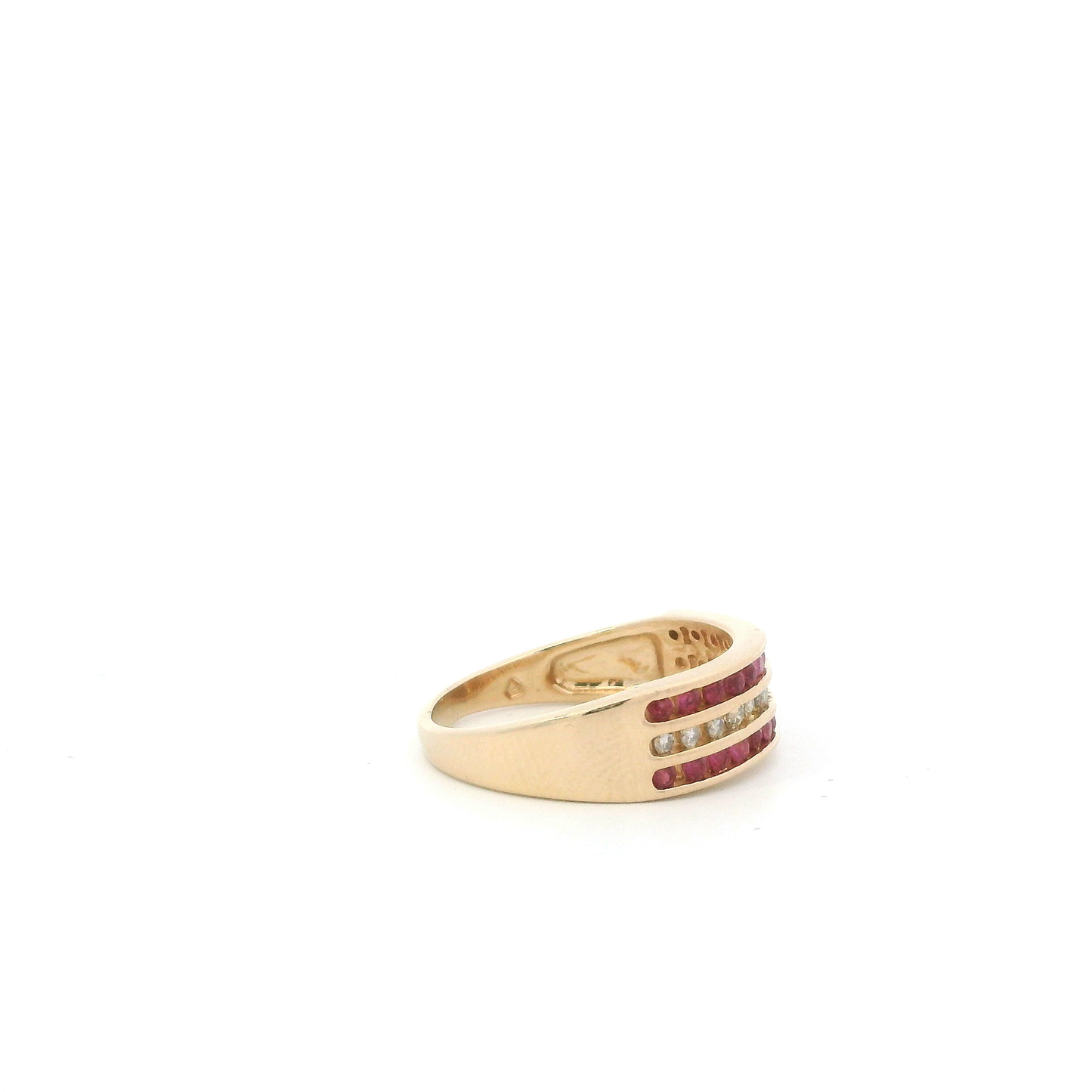 14K Yellow Gold Diamond & Ruby Women's Ring -0.18ct
