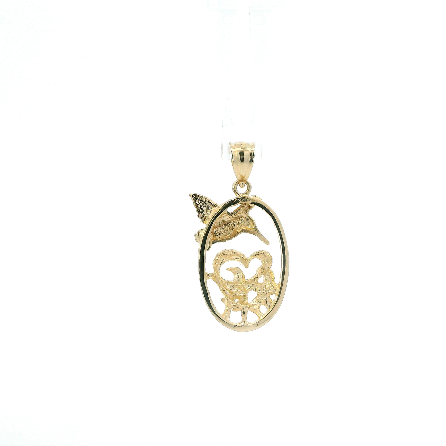 14K Yellow Gold Oval Hummingbird & Star Pendant
