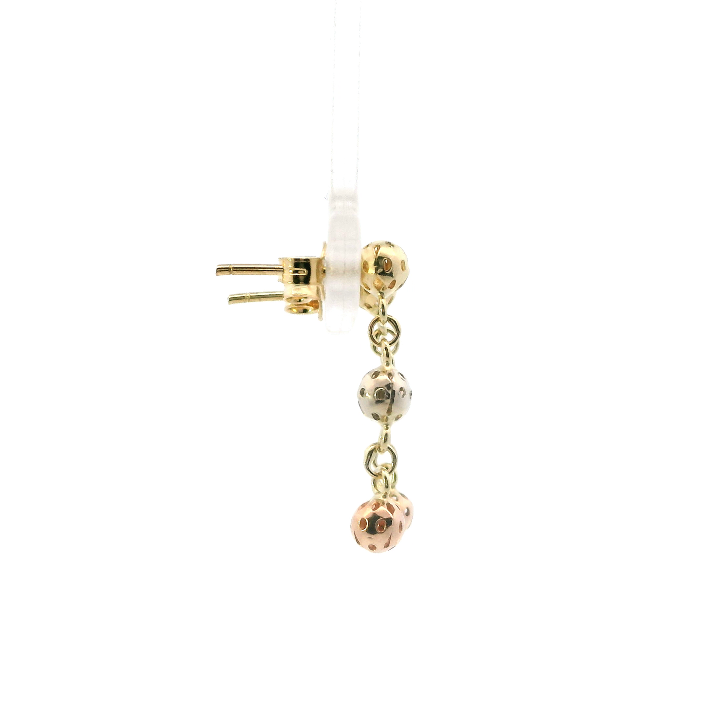 14K Tri Color Gold Beaded Dangle Earrings