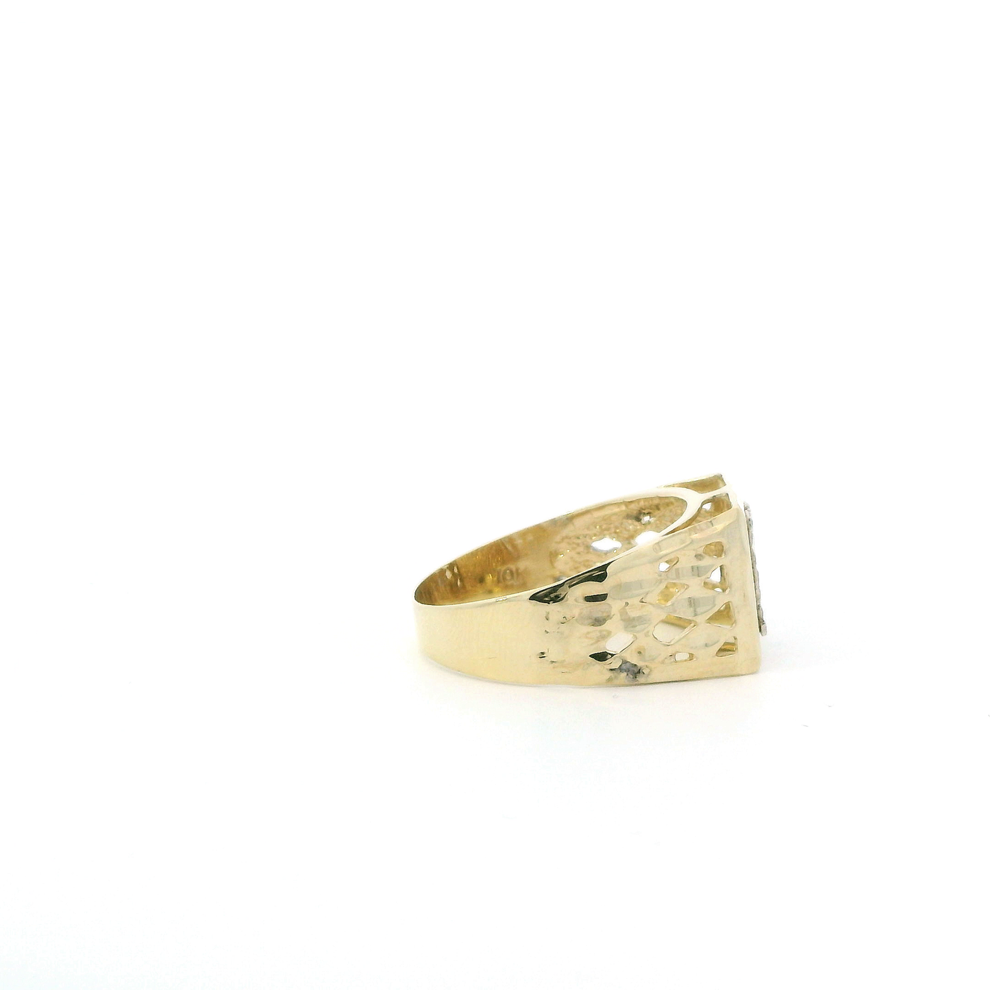 10K Yellow & White Gold Diamond Cut Letter "N" Signet Ring