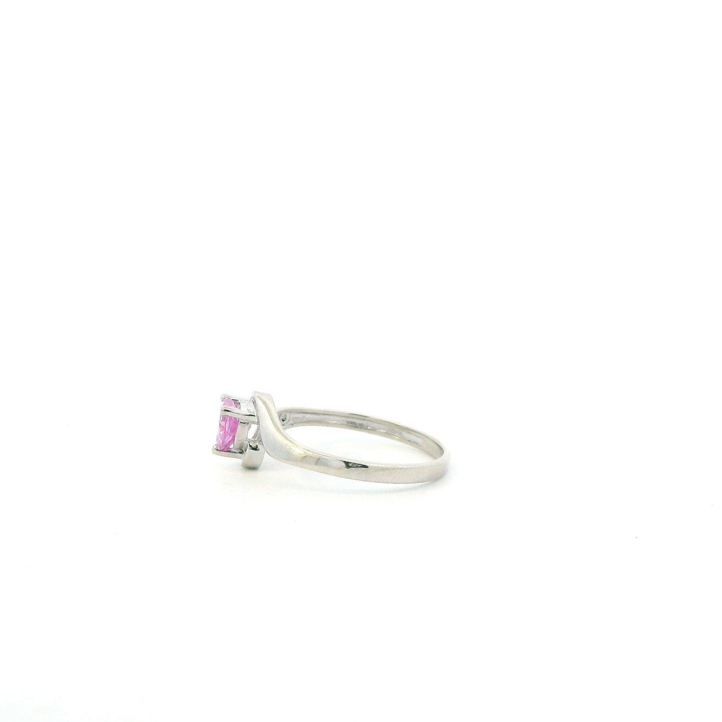 10K White Gold Heart Pink Sapphire Women's Ring