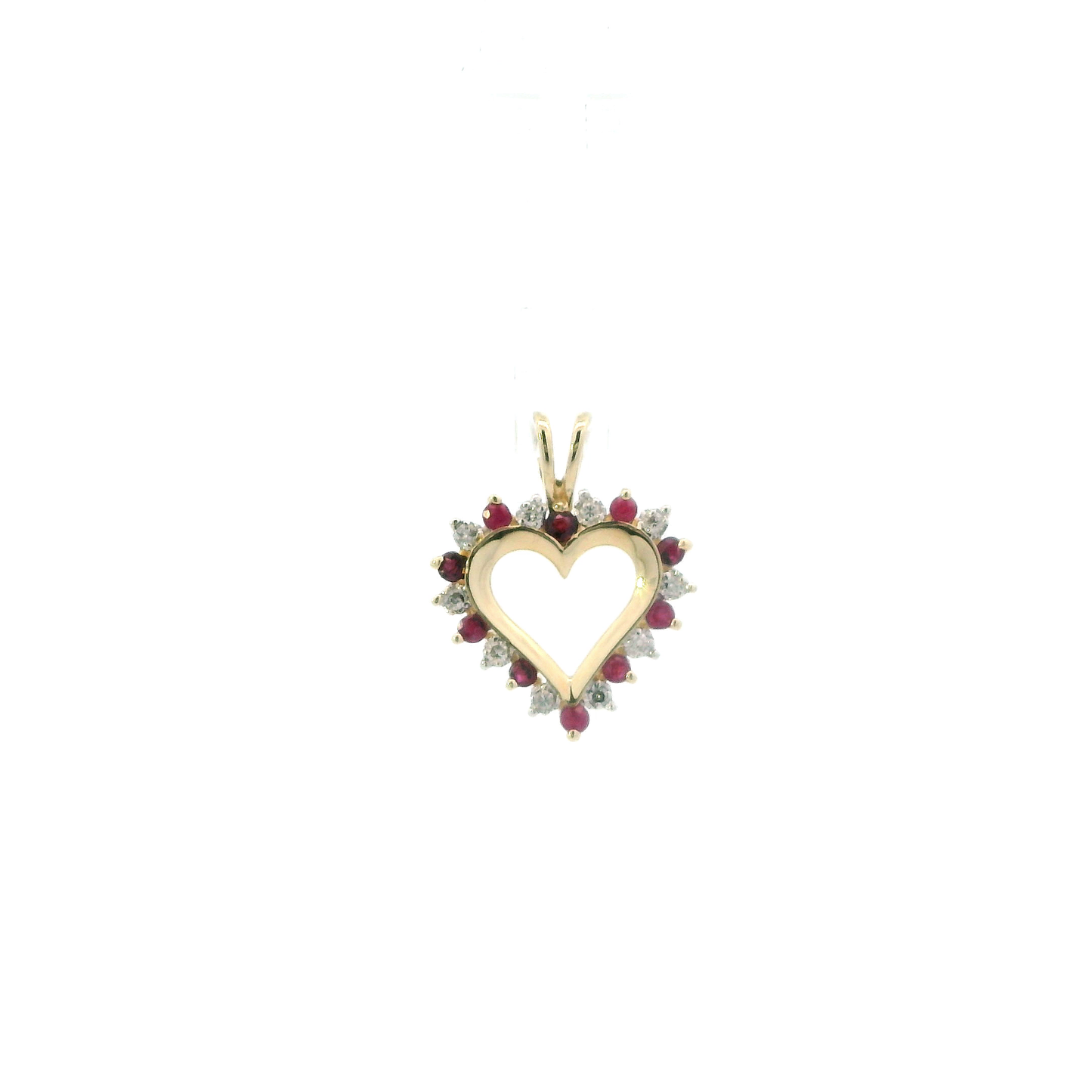 10K Yellow Gold Diamond & Ruby Heart Pendant -0.08ct