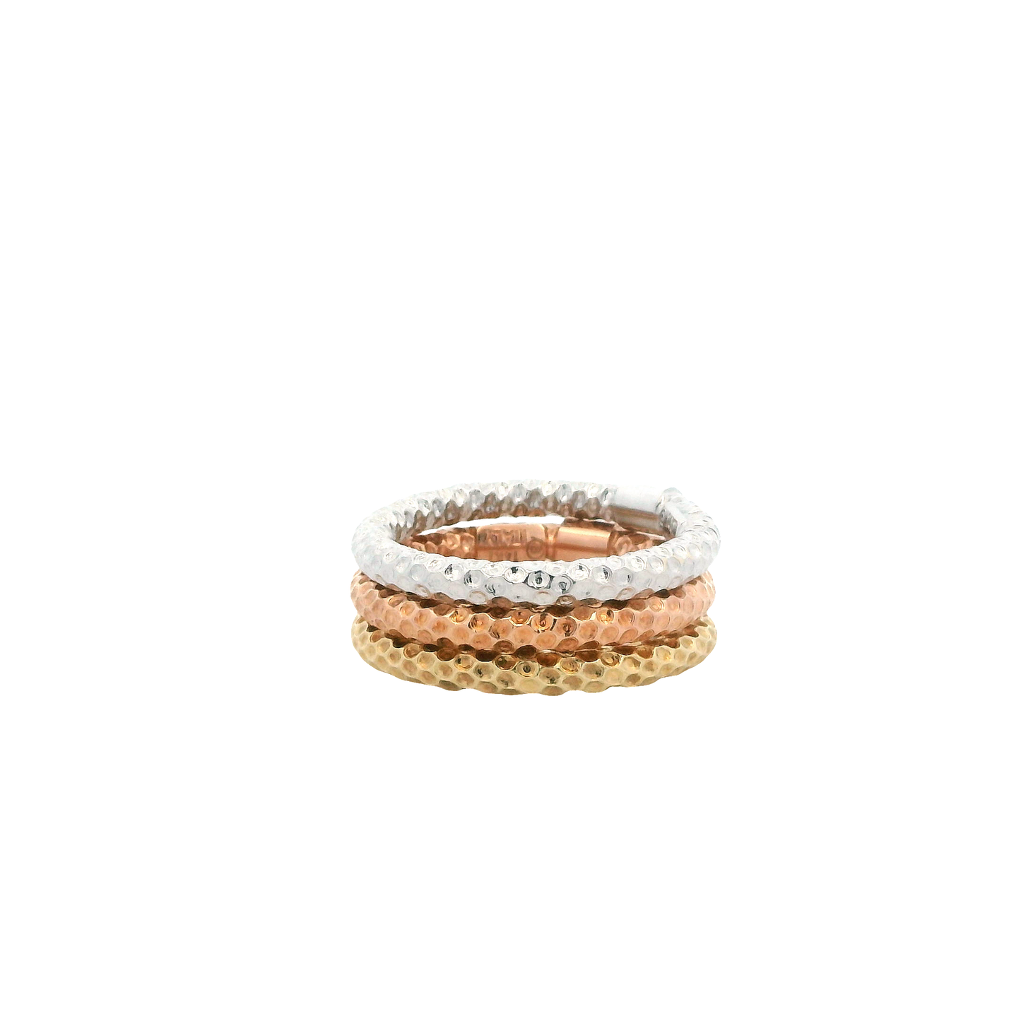 14K Tri Color Hammered Stacked Women's Bands